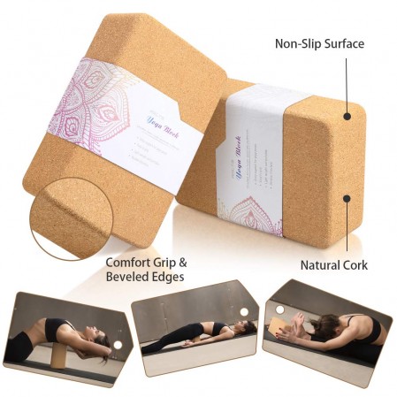 Natural cork yoga blocks with  D-Ring yoga strap Stretch Deeply and comfortable