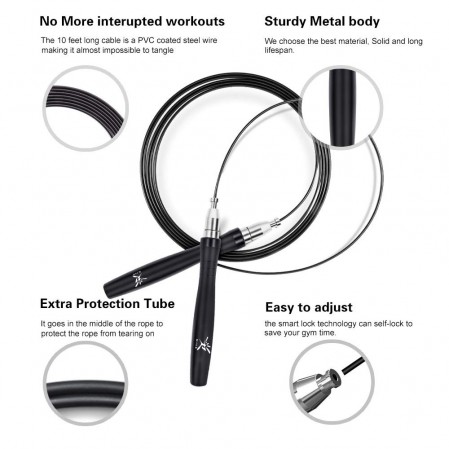 Adjustable  Self-Locking jumping  Rope with Aluminum  Grip