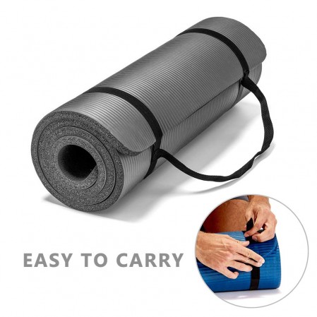 NBR Yoga Mat Fitness & Exercise Mat with Easy-Cinch Yoga Mat Carrier Strap