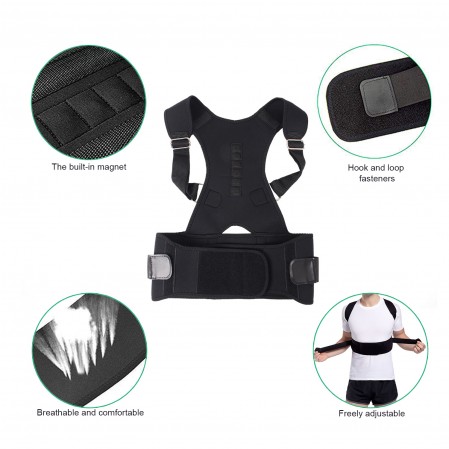 Custom Back Brace Black Skin Magnetic Posture Corrector Support Shoulder Strap Humpback Brace Belt For Cervical Lumbar Spine