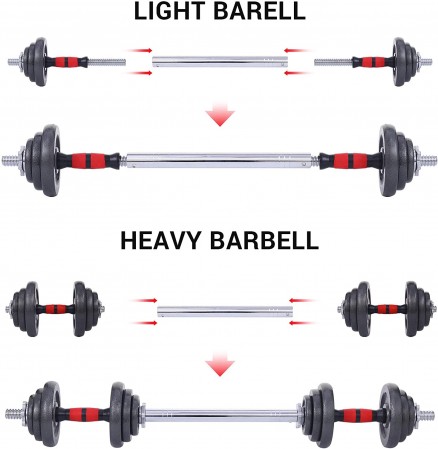 Adjustable Dumbbell Set, 22/33/44/66/105 Lbs Metal Barbell 2 in 1 Weight Pair