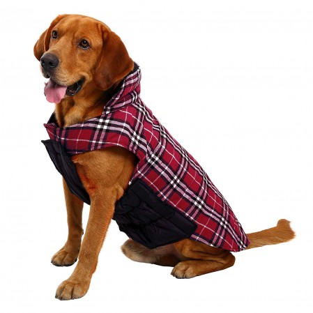 Waterproof Windproof Reversible British Style Plaid Dog Vest Winter Coat Warm Dog Apparel Cold Weather Dog Jacket