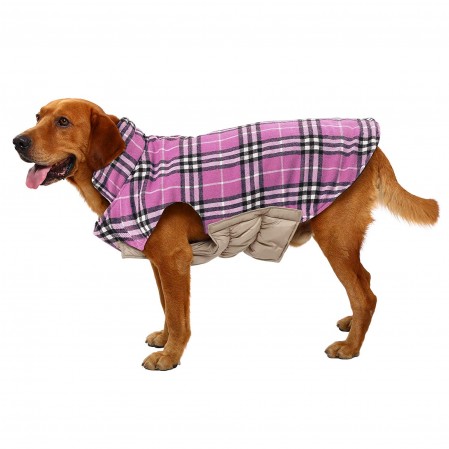 Waterproof Windproof Reversible British Style Plaid Dog Vest Winter Coat Warm Dog Apparel Cold Weather Dog Jacket