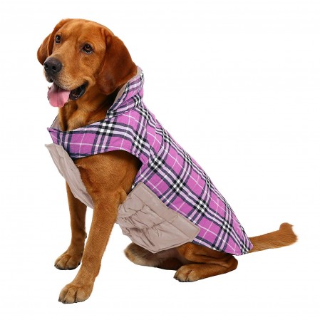 Waterproof Windproof Reversible British Style Plaid Dog Vest Winter Coat Warm Dog Apparel Cold Weather Dog Jacket