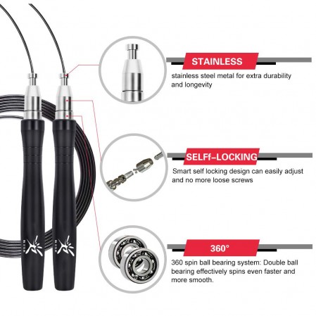 Adjustable  Self-Locking jumping  Rope with Aluminum  Grip