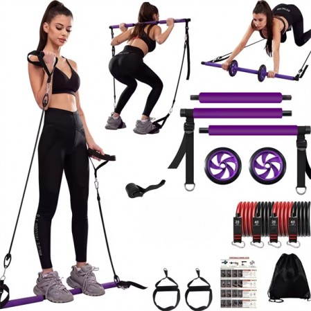 3-section Portable Pilates kit bar Adjustable fitness yoga pilates bar kit