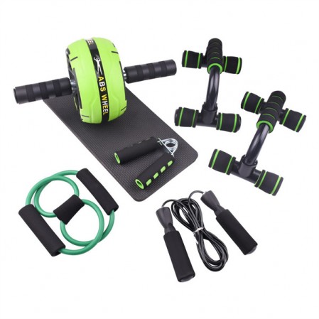 10-In-1 Ab Exercise Wheels Kit with Hand Grip Jump Rope Push-Up Bar