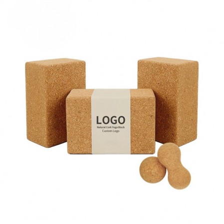 Sustainable Fitness 3*6*9 Inch Natural Cork Yoga Block With Massage Ball