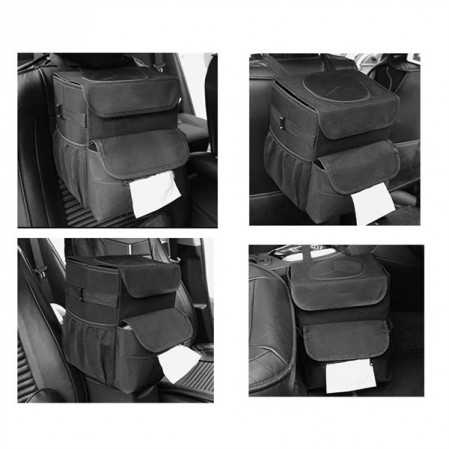 Headrest Hanging Vehicle Waste Basket Car Garbage Bag Can with Lid