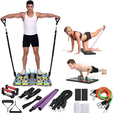 Foldable workout equipment set Exercise training Push Up Board with resistance bands