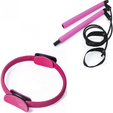 94cm Purple Pink Pilates Yoga Ring With Hip Muscle Trainer Pilates Bar Set