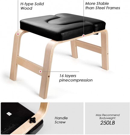 150kg Wood Stool PU Headstand Yoga Bench for Promote Blood Circulation