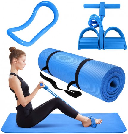 Home Use Excersize 3 Piece Yoga Set with Pedal Resistance Band Pilates Ring Thick Yoga Mat