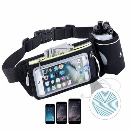 Running Belt Multifunctional Zipper Pockets Waterproof Waist Bag with Water Bottle