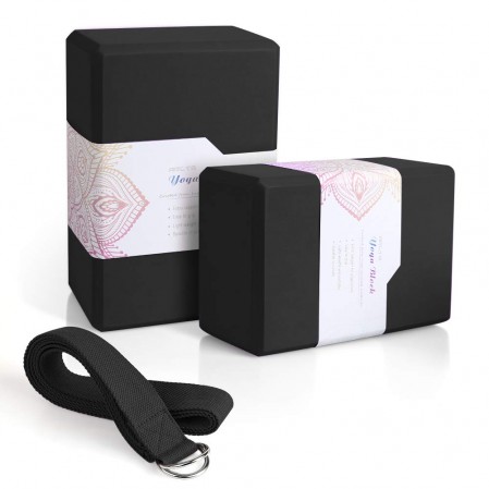 High Density EVA Foam Yoga Blocks & Metal D Ring Strap yoga kit