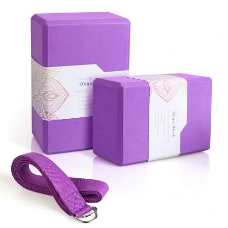 High Density EVA Foam Yoga Blocks & Metal D Ring Strap yoga kit