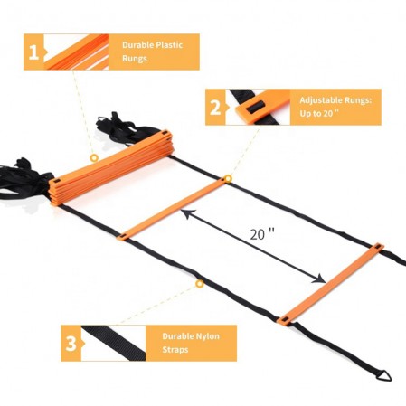 Custom Speed and Agility Training Ladder Set with Carrying Bag,6 Disc Cones,Resistance Parachute for Footwork