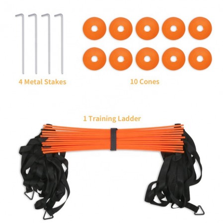 Custom Speed and Agility Training Ladder Set with Carrying Bag,6 Disc Cones,Resistance Parachute for Footwork