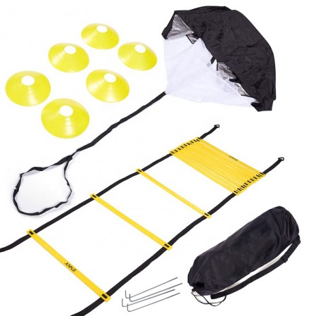 Custom Speed and Agility Training Ladder Set with Carrying Bag,6 Disc Cones,Resistance Parachute for Footwork