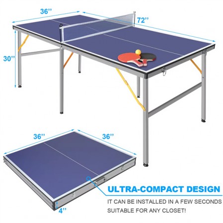 Mini Table Tennis Set Fold Up Indoor Pocketable Pingpong Table