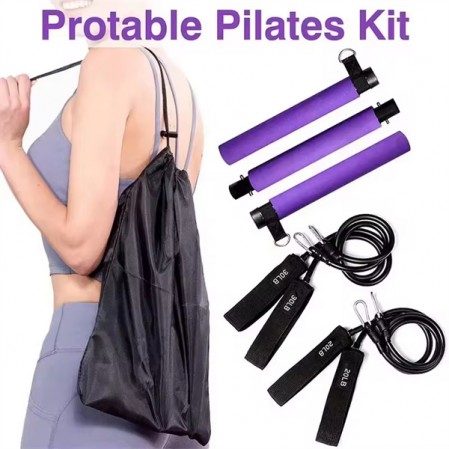 Pilates Bar Kit with Resistance Bands Portable 3-Section Sticks Bar