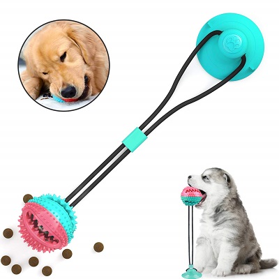 Pet Molar Bite Toy, Rubber Multifunction Dog Tug Rope Ball with Suction Cup