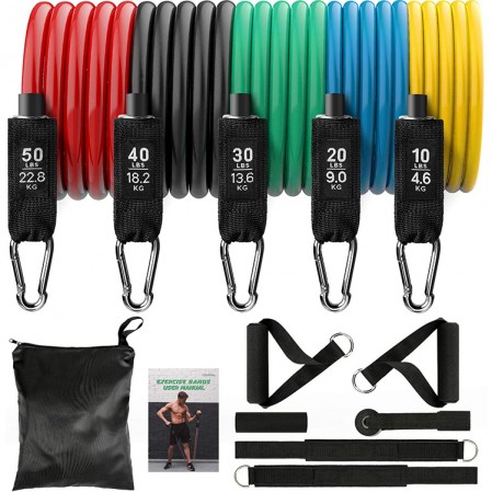 Factory direct TPE 13 Pieces Resistance Band Set with Exercise Tube Bands Door Anchor Ankle Straps Core Sliders