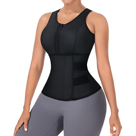 Compression Slimming Adjustable Double Belt Neoprene Waist Trainer with Zipper