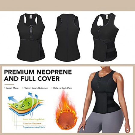 Compression Slimming Adjustable Double Belt Neoprene Waist Trainer with Zipper