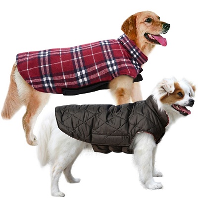 Waterproof Windproof Reversible British Style Plaid Dog Vest Winter Coat Warm Dog Apparel Cold Weather Dog Jacket